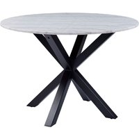 Haines Marble Dining Table Round With Black Legs In White