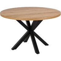 Haines Wooden Dining Table Round With Black Legs In Oak