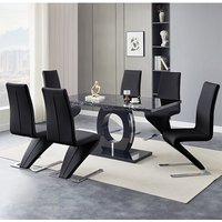 Halo Milano Effect Gloss Dining Table 6 Demi Z Black Chairs