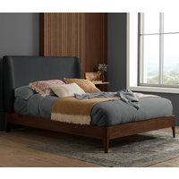 Hamel Fabric King Size Bed With Wooden Frame In Grey