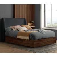 Hamel Fabric Ottoman Storage Double Bed With Wooden Frame In Grey