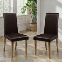Haneul Brown Faux Leather Dining Chairs in Pair