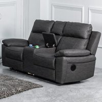 Hanford Fabric Electric Recliner 2 Seater Sofa With Console - Dark Grey