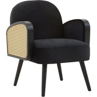 Hanford Velvet Armchair In Black With Black Wooden Legs