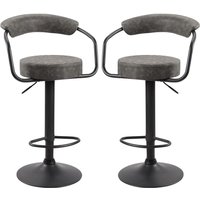 Hanna Grey Leather Bar Stools In Pair
