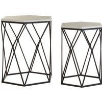 Hannah Hexagonal Marble Set Of 2 Side Tables With Black Frame