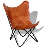 Harald Real Leather Butterfly Chair In Brown With Metal Frame