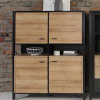 Harbor Wooden Highboard With 4 Doors In Matt Black And Oak