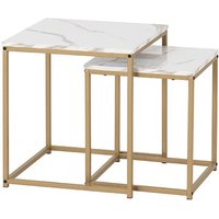 Hargrove Wooden Nest Of 2 Tables In White Marble Effect