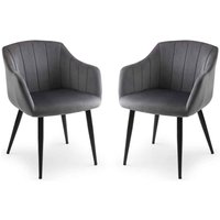 Harnio Grey Velvet Dining Chairs with Black Legs in Pair