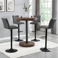Havana Rustic Oak Bar Table With Black Base 4 Ripple Grey Stools
