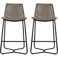 Holland Ember Leather Bar Chairs With Metal Base In Pair