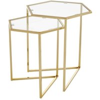 Heber Hexagonal Glass Nest Of 2 Tables With Gold Steel Frame