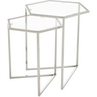 Heber Hexagonal Glass Nest Of 2 Tables With Silver Steel Frame