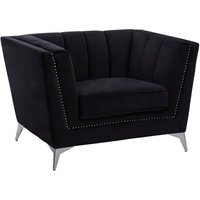 Hefei Velvet 1 Seater Sofa With Chrome Metal Legs In Black