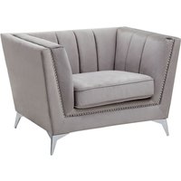 Hefei Velvet 1 Seater Sofa With Chrome Metal Legs In Grey