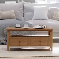 Helvane Solid Wood Coffee Table with 2 Drawers in Oak