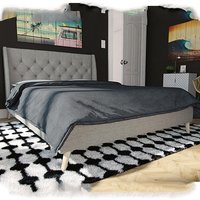Heron Linen Fabric Double Bed In Grey