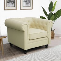 Hertford Chesterfield Faux Leather 1 Seater Sofa In Ivory