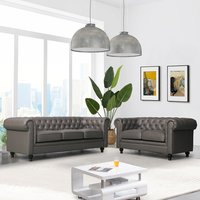 Hertford Faux Leather 3 + 2 Seater Sofa Set In Dark Grey