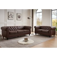 Hertford Faux Leather 3+2 Seater Sofa Set In Dark Brown