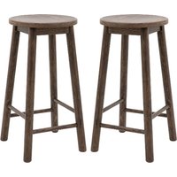 Hervey Smoked Oak Wooden Bar Stools In Pair