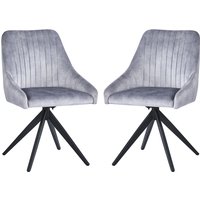 Hetriva Light Grey Velvet Swivel Dining Chair with Black Legs in Pair