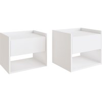 Hever Wall Hung White Wooden Bedside Cabinets In Pair