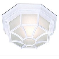Hexagonal Flush Outdoor Light In White With Sanded Glass Hexagonal Flush Outdoor Light In White With Sanded Glass