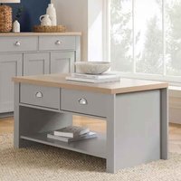 Highland Wooden Coffee Table With 2 Drawers in Dark Grey and Oak