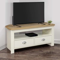 Highland Wooden Corner TV Stand With 2 Drawers In Cream And Oak
