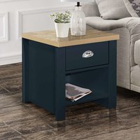 Highland Wooden Lamp Table With 1 Drawer In Navy Blue And Oak