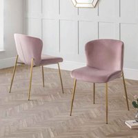 Hirosan Dusky Pink Velvet Dining Chairs with Gold Legs in Pair