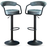 Hobart Stone Blue Fabric Bar Stools - Pair