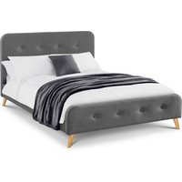 Abana Fabric King Size Bed In Grey Linen With Wooden Legs