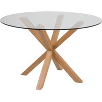 Hyeres Clear Glass Round Dining Table With Oak Legs