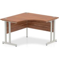 Impulse Corner Computer Desk In Walnut And Silver Cantilever Leg