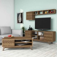 Inci Wooden Entertainment Unit and Coffee Table Set in Walnut