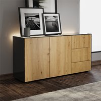 Intel LED Sideboard In Black And Oak With Wireless Charging Intel LED Sideboard In Black And Oak With Wireless Charging