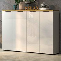 Inverness High Gloss Shoe Cabinet With 4 Doors And Oak Top In White