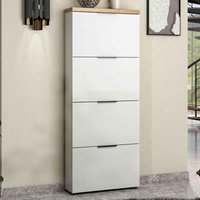Inverness High Gloss Shoe Cabinet With 4 Flaps And Oak Top In White