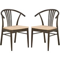 Ionia Off White Smoked Oak Rattan Dining Chairs In Pair