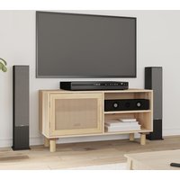 Alfy Wooden TV Stand With 1 Door In Brown And Natural Rattan