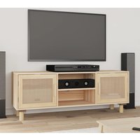 Alfy Wooden TV Stand With 2 Door In Brown And Natural Rattan