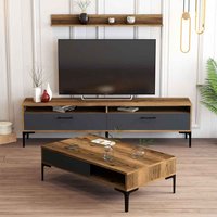 Istanbul Wooden Entertainment Unit and Coffee Table Set in Walnut and Anthracite