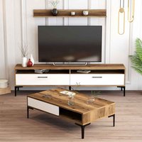 Istanbul Wooden Entertainment Unit and Coffee Table Set in Walnut and White