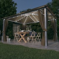 Ivan 4m x 3m Gazebo With Taupe Curtain And LED Lights