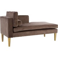 Jasmine Left Arm Velvet Lounge Chaise With Gold Legs In Grey