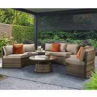 Jeren Rattan Garden Half Moon Sofa Set With Coffee Table In Brown