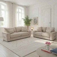 Jexaro Fabric 3+2 Seater Sofa Set in Beige